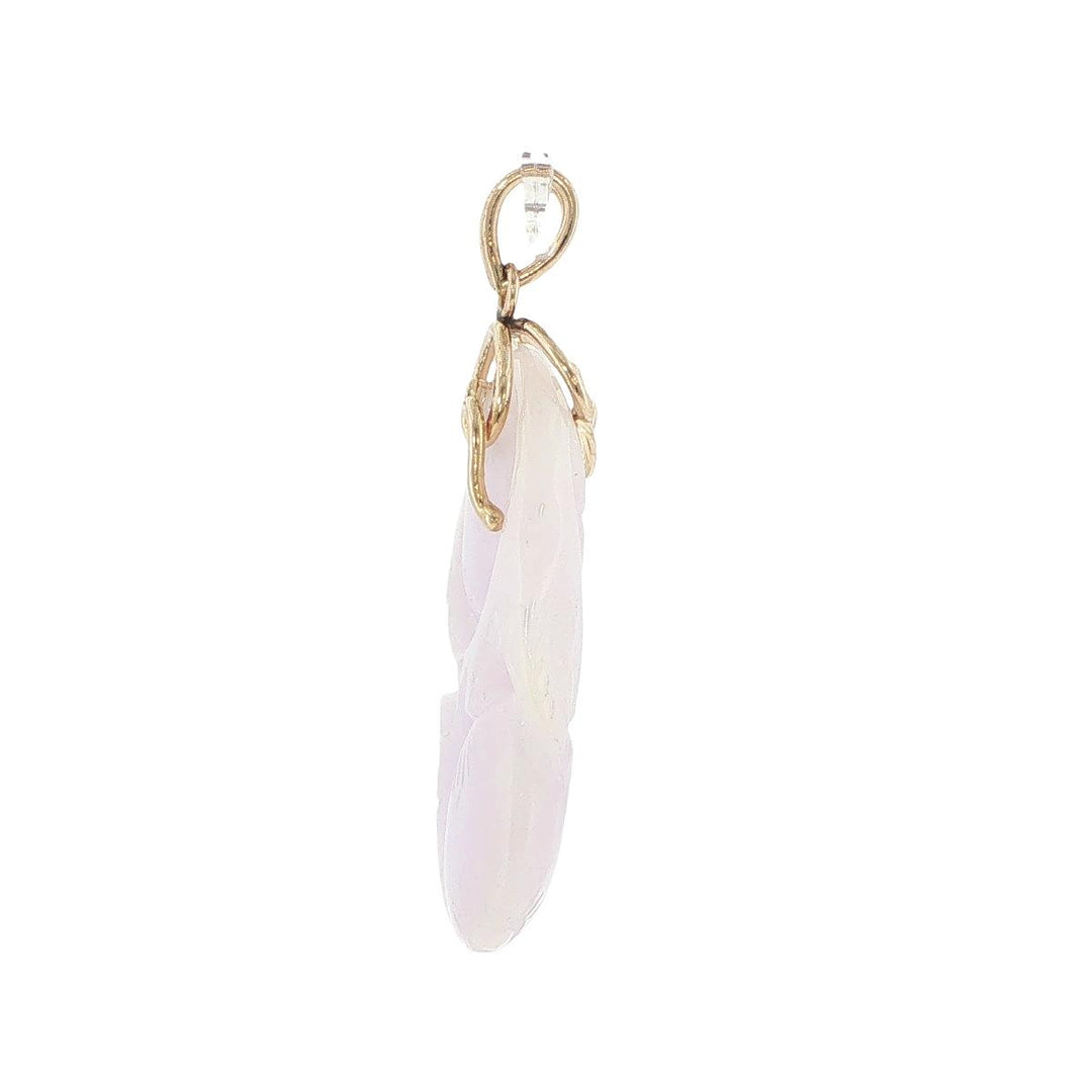 14K Yellow Gold Carved White Jade Flower Pendant