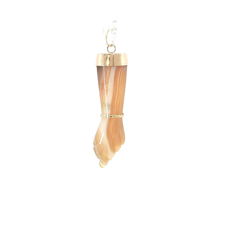 14K Yellow Gold Mano Figa Charm with Carved Agate