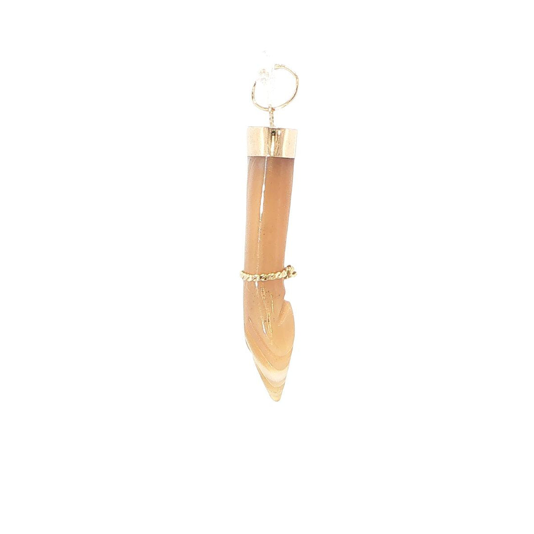 14K Yellow Gold Mano Figa Charm with Carved Agate