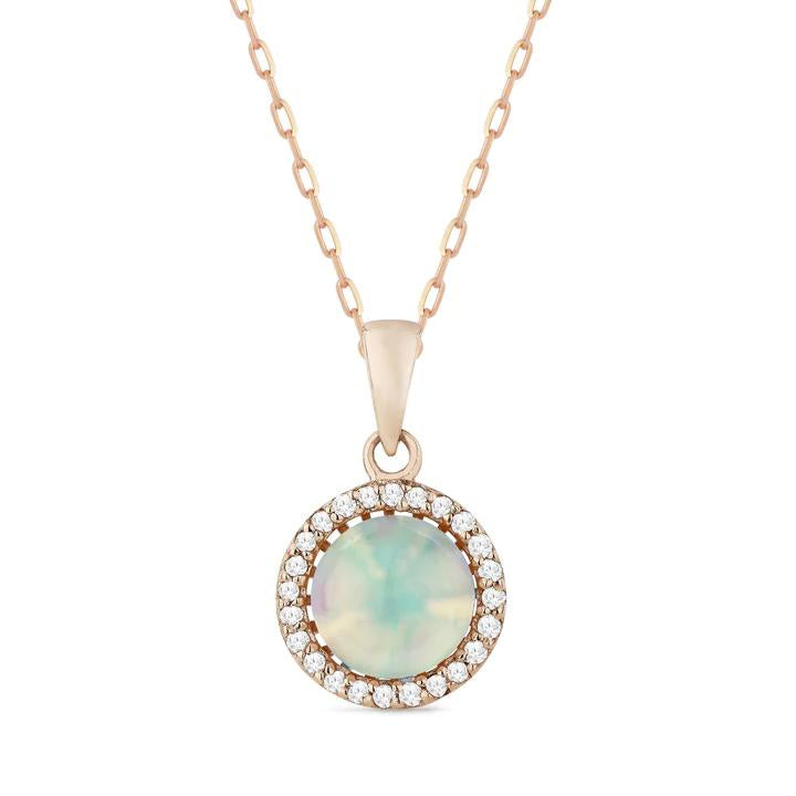 Cabochon Opal and Diamond Necklace
