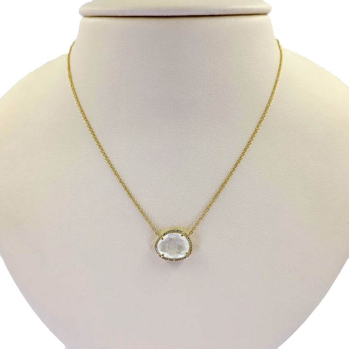 Moonstone and Diamond Halo Necklace