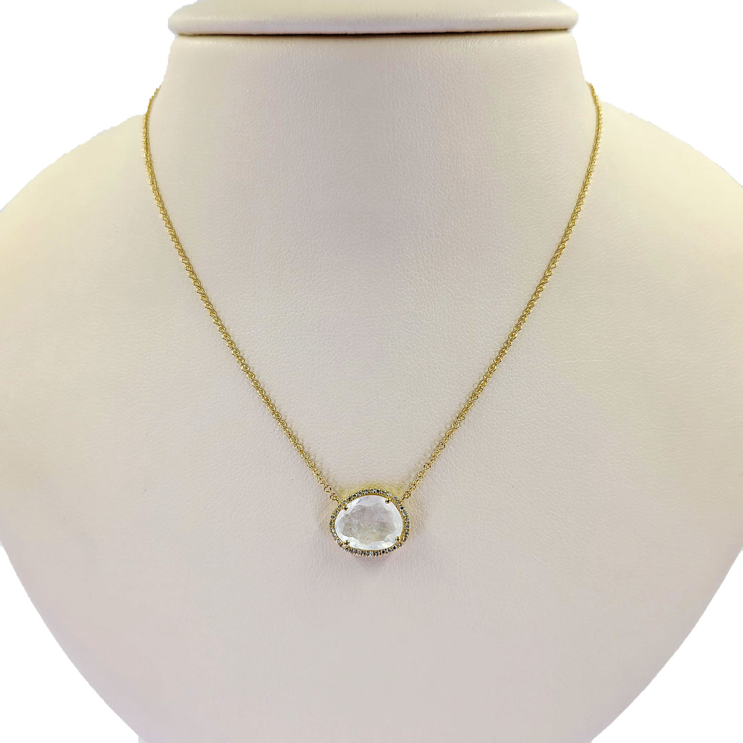 Moonstone and Diamond Halo Necklace