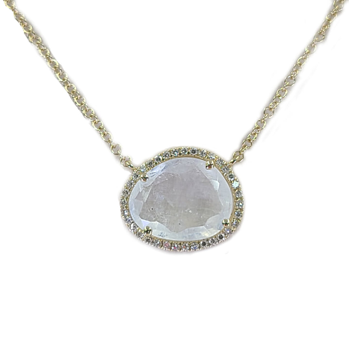 Moonstone and Diamond Halo Necklace