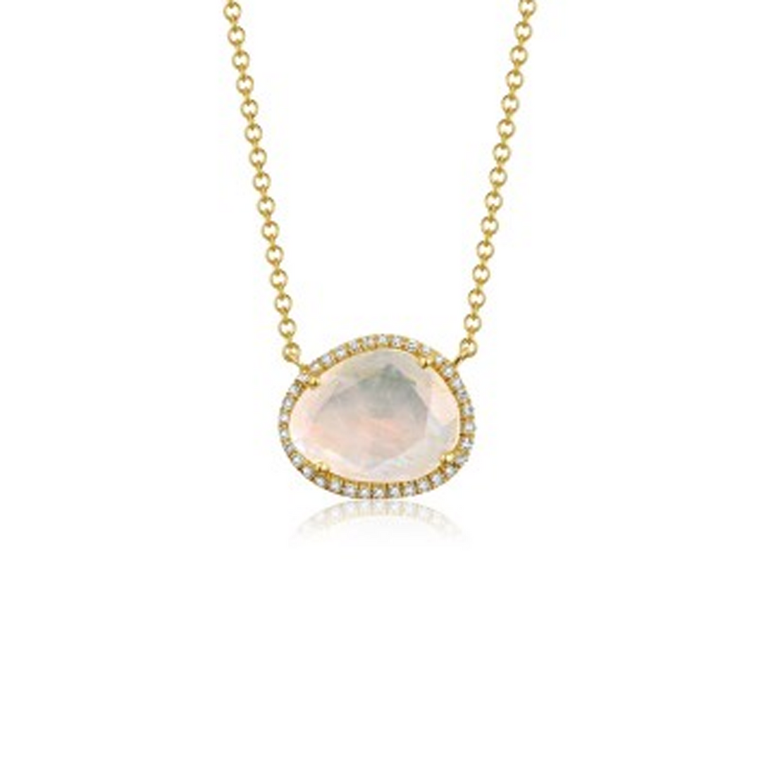 Moonstone and Diamond Halo Necklace