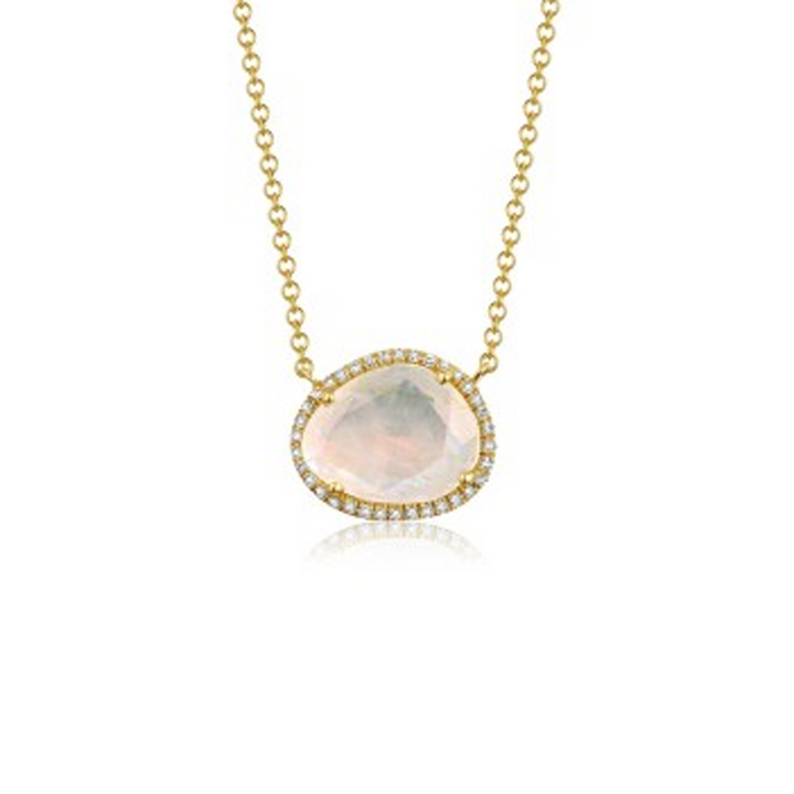 Moonstone and Diamond Halo Necklace