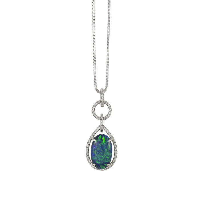 Lightning Ridge Opal and Diamond Pendant Necklace