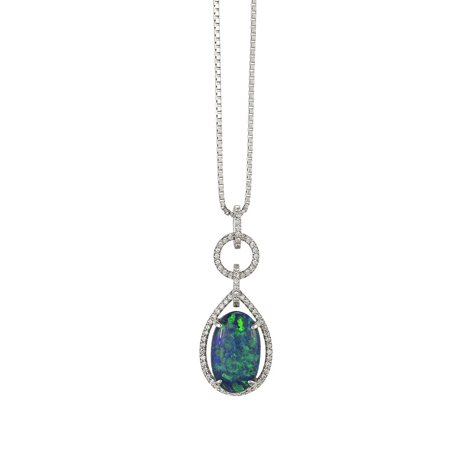 Lightning Ridge Opal and Diamond Pendant Necklace