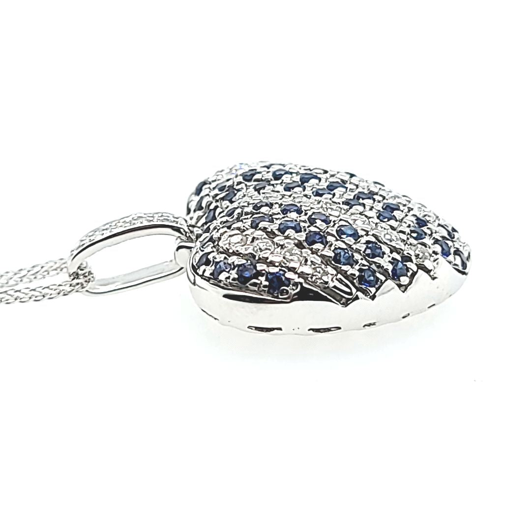Sapphire and Diamond Puff Heart Necklace