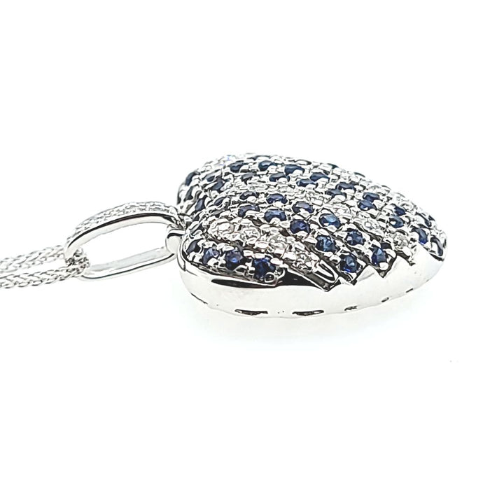 Sapphire and Diamond Puff Heart Necklace