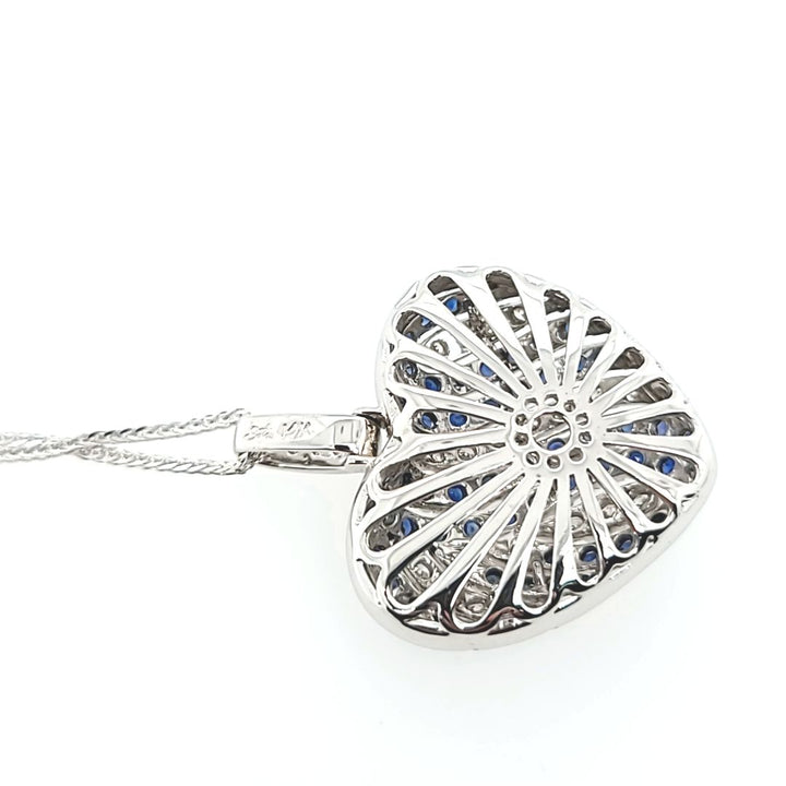 Sapphire and Diamond Puff Heart Necklace