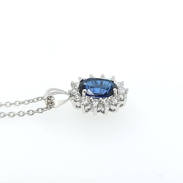 Sapphire and Diamond Halo Pendant Necklace