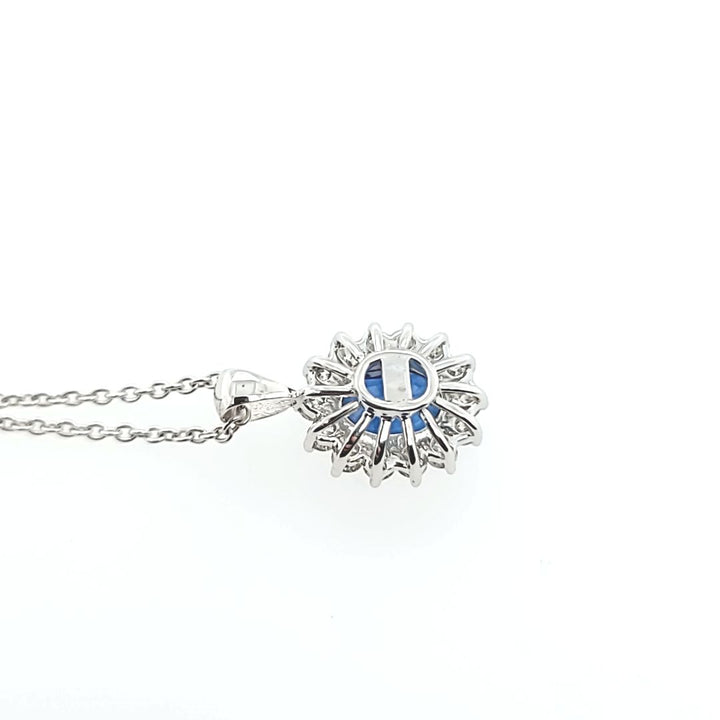 Sapphire and Diamond Halo Pendant Necklace