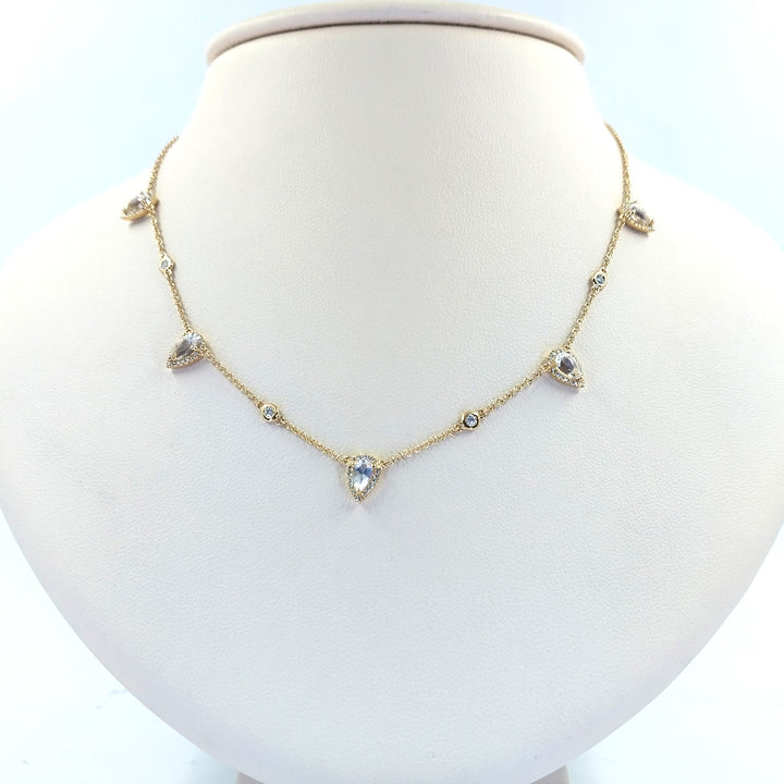 Moonstone and Diamond Station Necklace