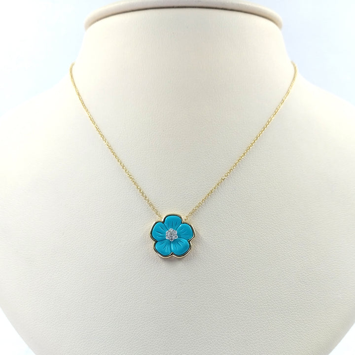 Turquoise and Diamond Flower Necklace