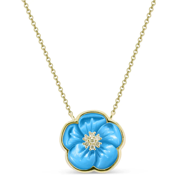 Turquoise and Diamond Flower Necklace