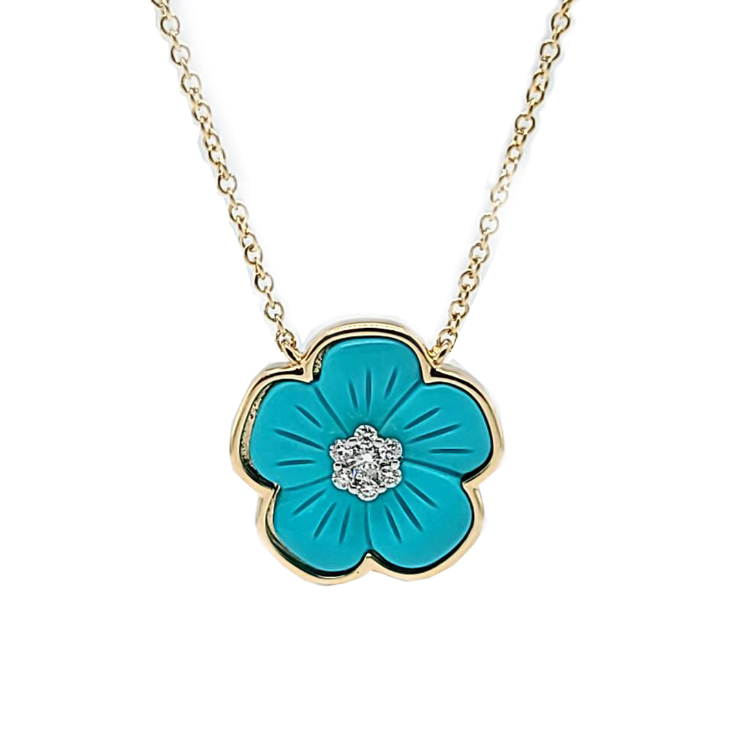 Turquoise and Diamond Flower Necklace
