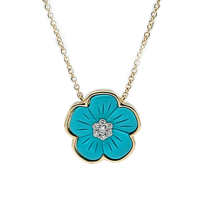 Turquoise and Diamond Flower Necklace