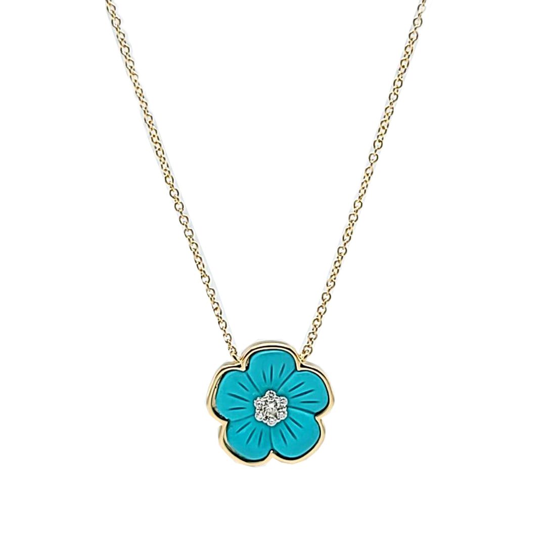 Turquoise and Diamond Flower Necklace