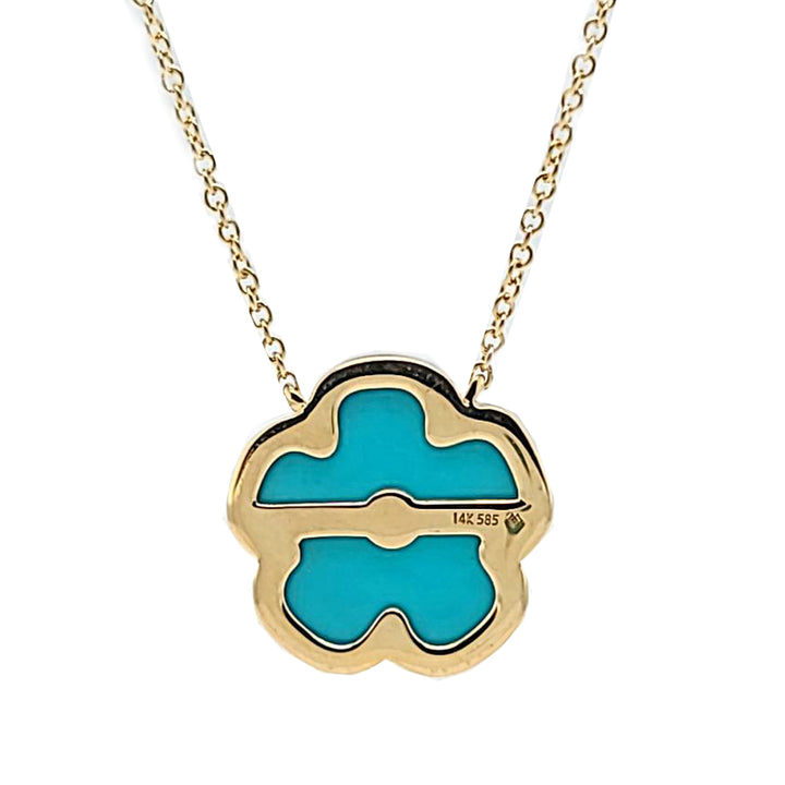 Turquoise and Diamond Flower Necklace