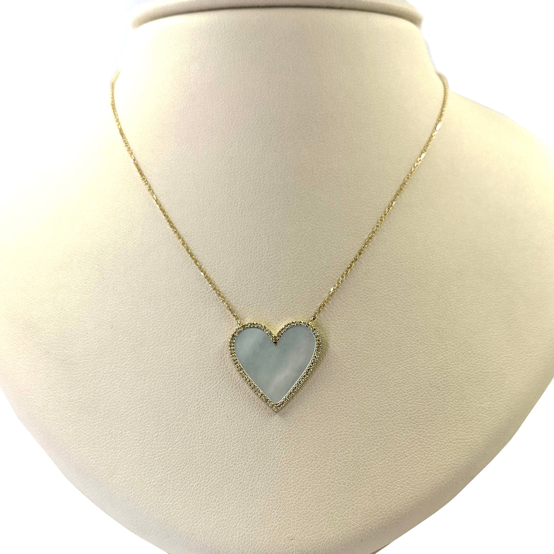 Mother of Pearl and Diamond Heart Necklace