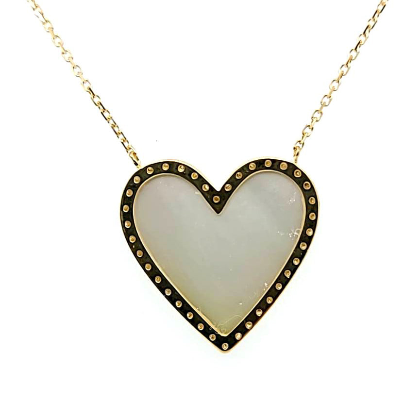 Mother of Pearl and Diamond Heart Necklace