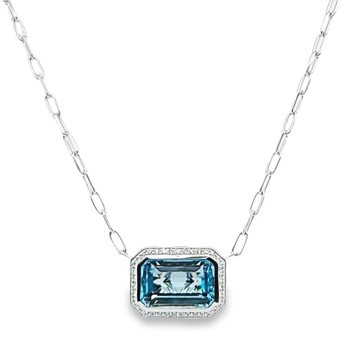 Blue Topaz and Diamond Halo Necklace
