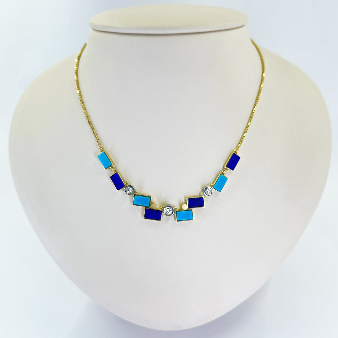 Lapis Turquoise and Diamond Necklace