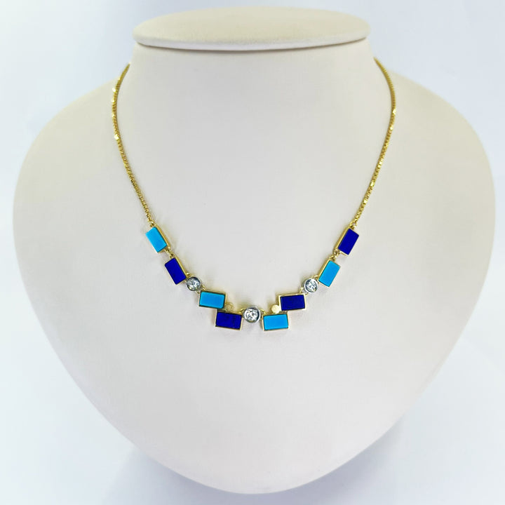 Lapis Turquoise and Diamond Necklace