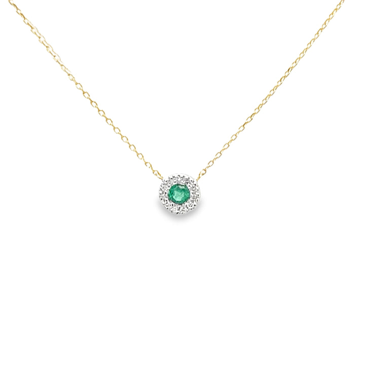 Emerald Halo Pendant Necklace with Diamond Accents