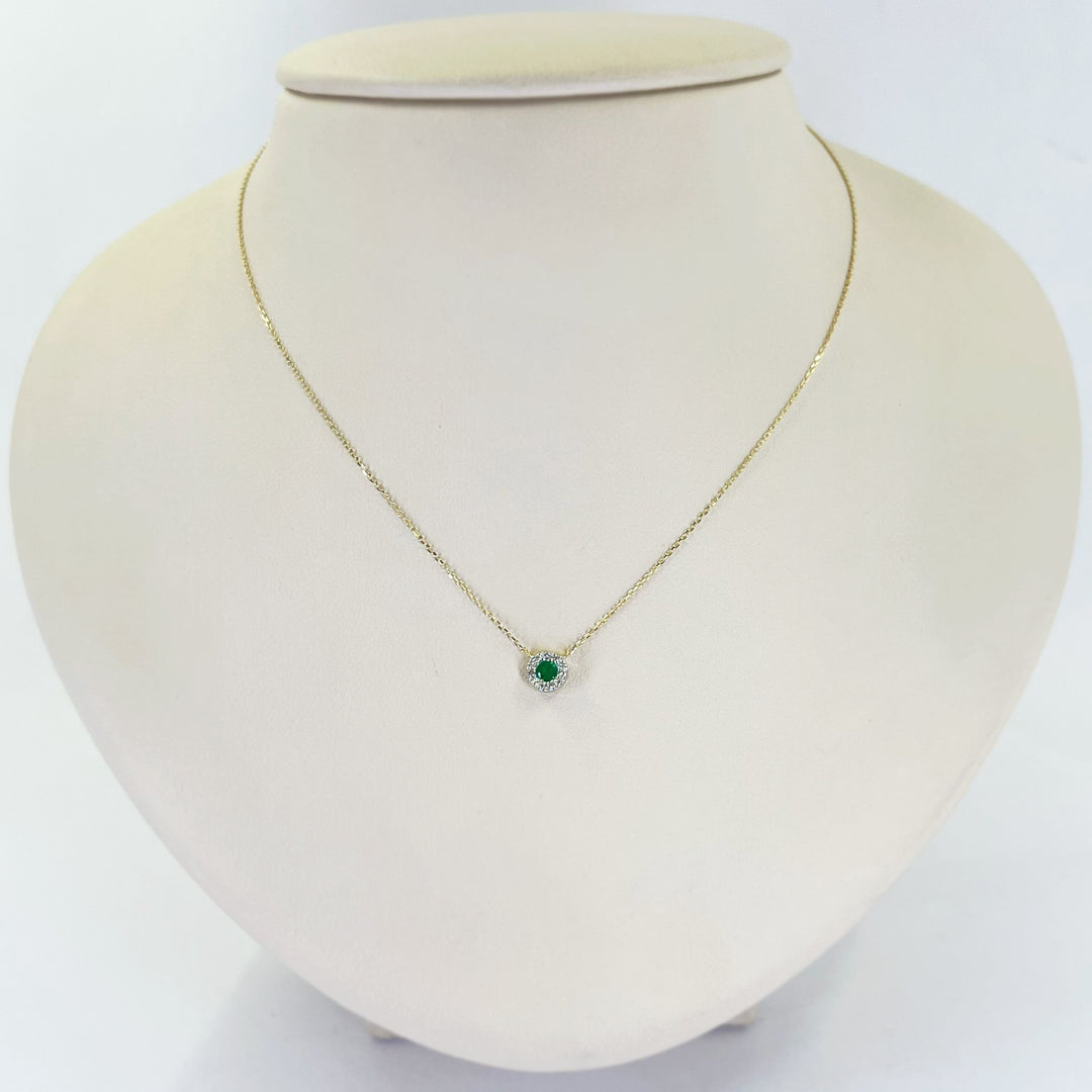 Emerald Halo Pendant Necklace with Diamond Accents