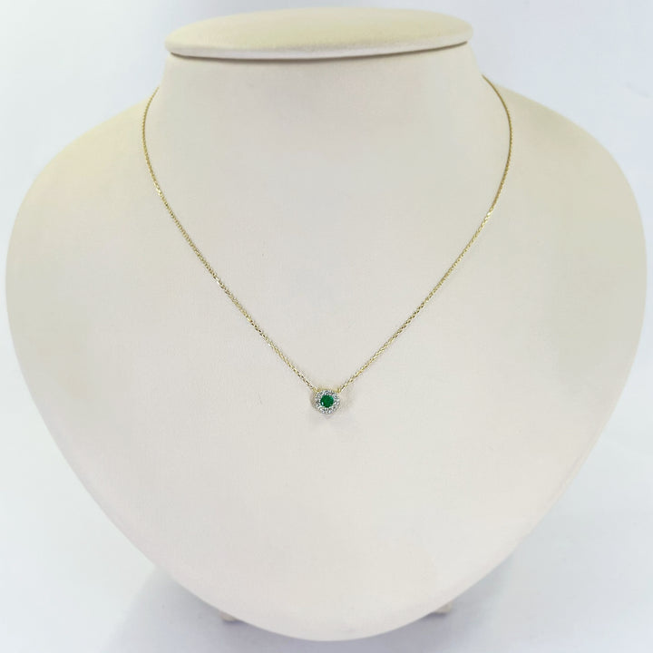 Emerald Halo Pendant Necklace with Diamond Accents