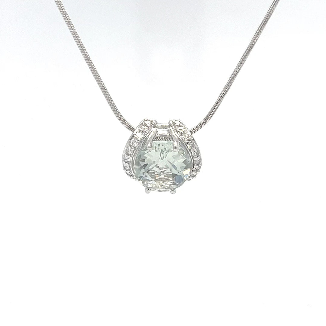 14K White Gold Prasiolite Pendant Necklace