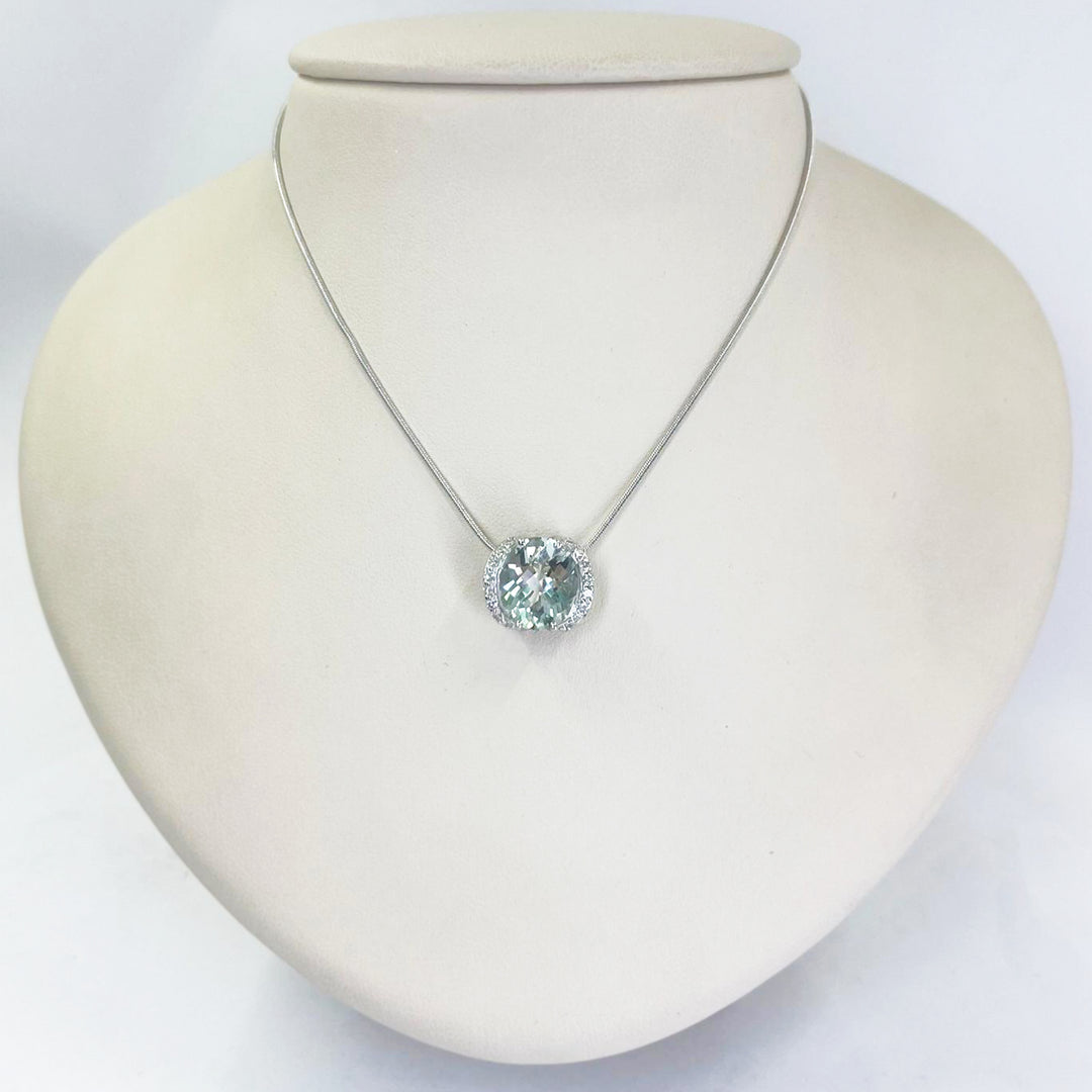 14K White Gold Prasiolite Pendant Necklace