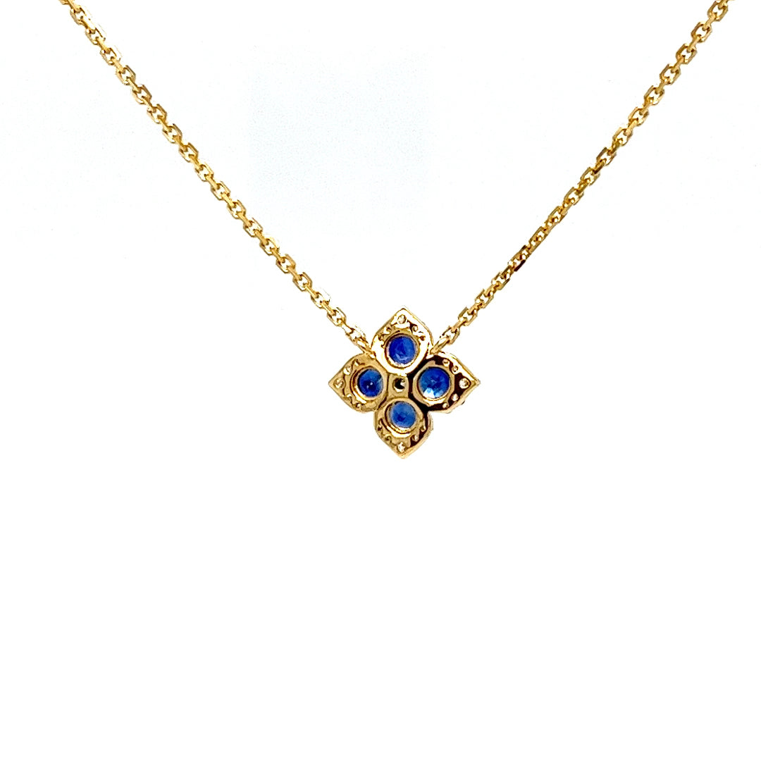 Sapphire and Diamond Flower Pendant Necklace