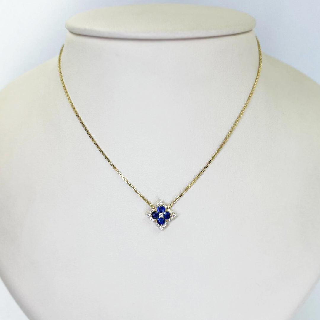 Sapphire and Diamond Flower Pendant Necklace