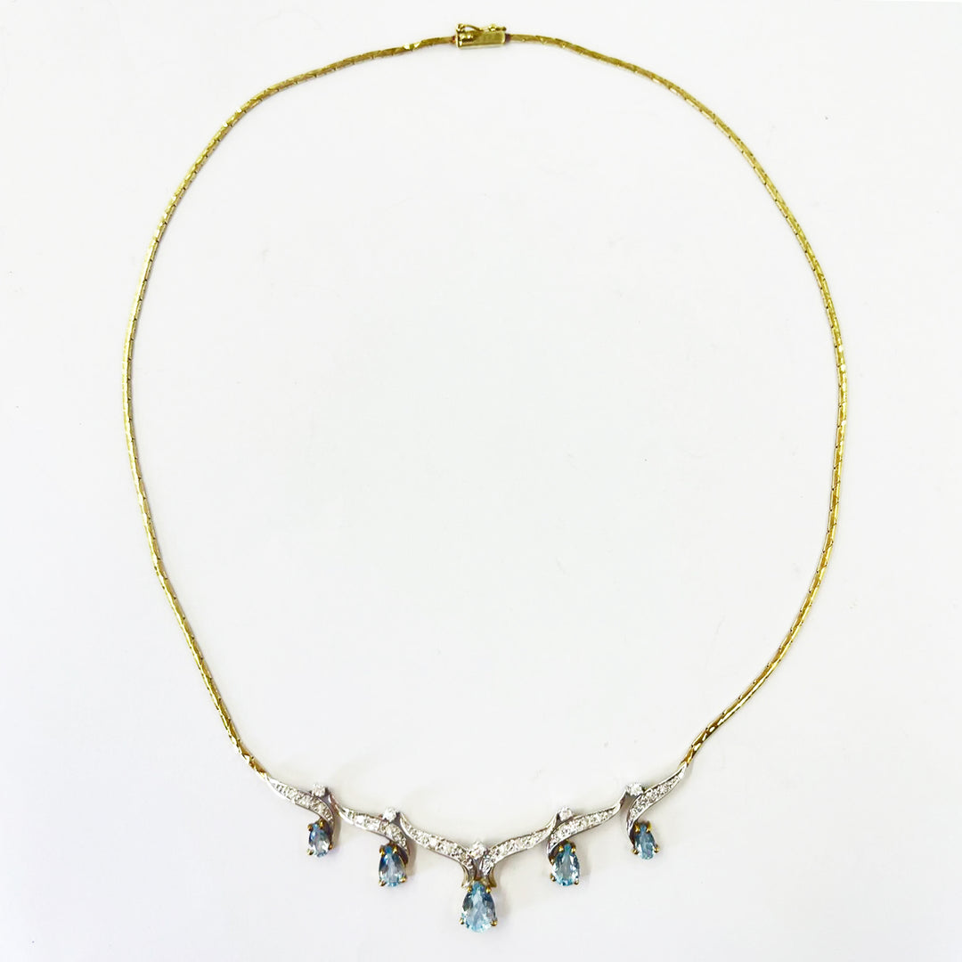 14K Yellow Gold Aquamarine and Diamond Collar Necklace