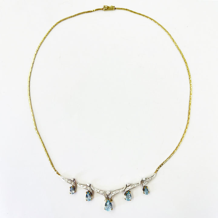 14K Yellow Gold Aquamarine and Diamond Collar Necklace