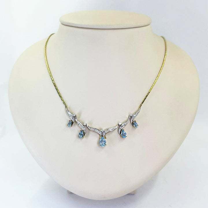 14K Yellow Gold Aquamarine and Diamond Collar Necklace