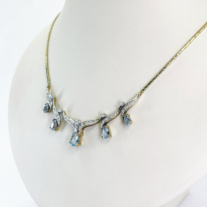 14K Yellow Gold Aquamarine and Diamond Collar Necklace