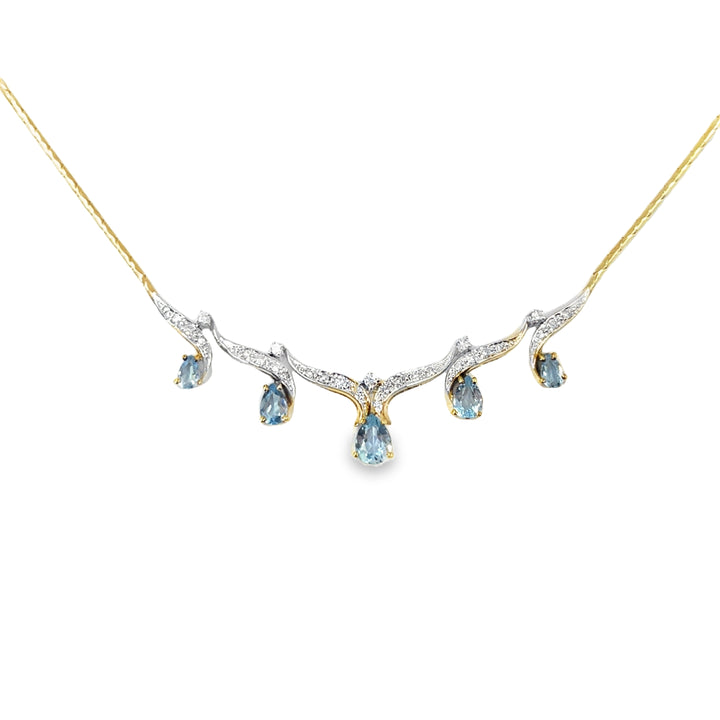 14K Yellow Gold Aquamarine and Diamond Collar Necklace