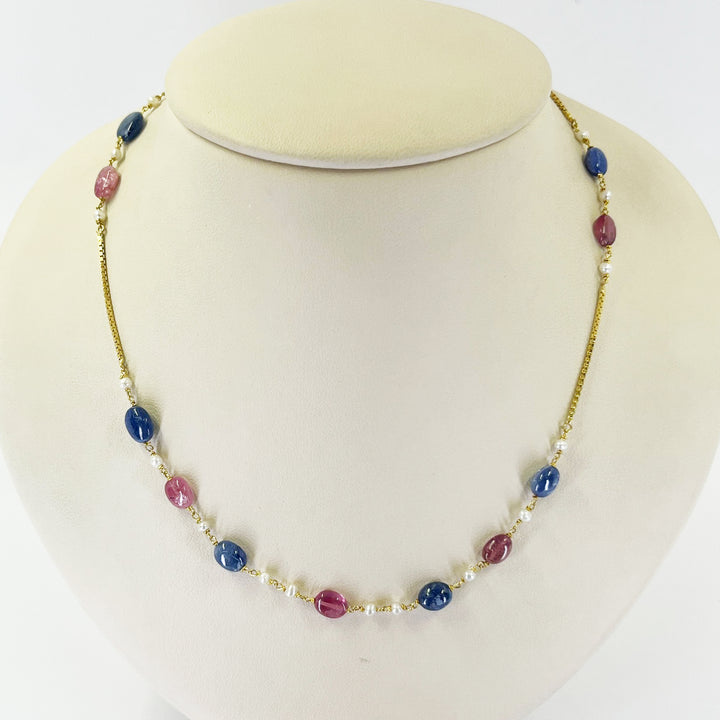 Tumbled Blue and Pink Sapphire Chain