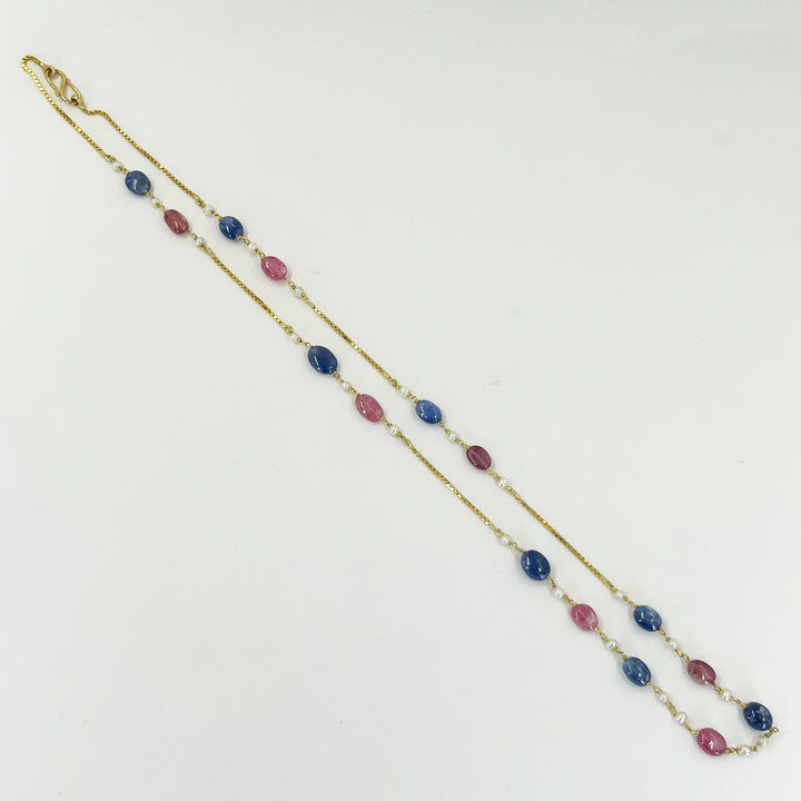 Tumbled Blue and Pink Sapphire Chain