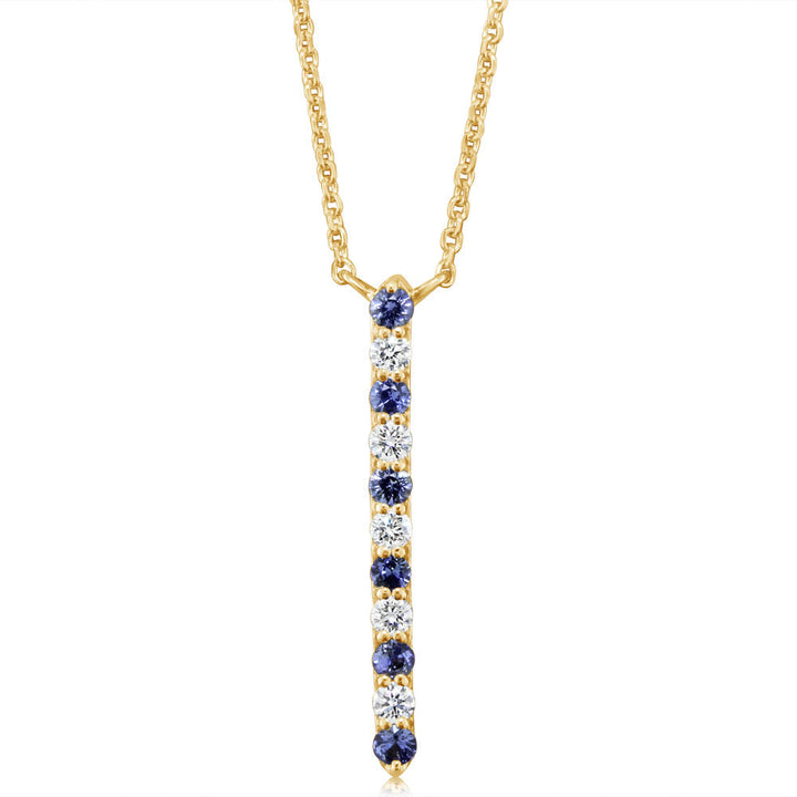 14K Yellow Gold Sapphire Diamond Bar Necklace