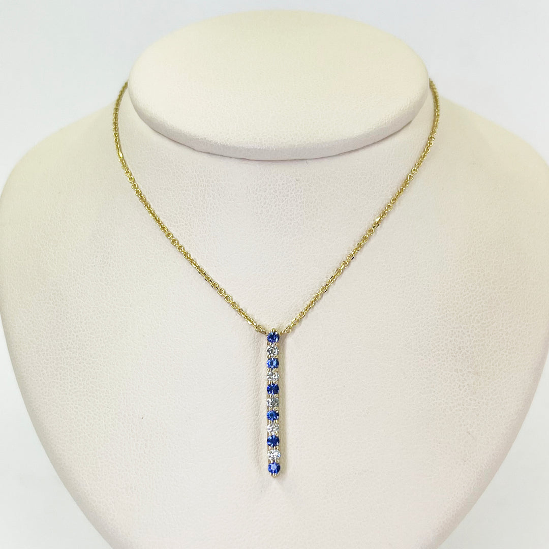 14K Yellow Gold Sapphire Diamond Bar Necklace