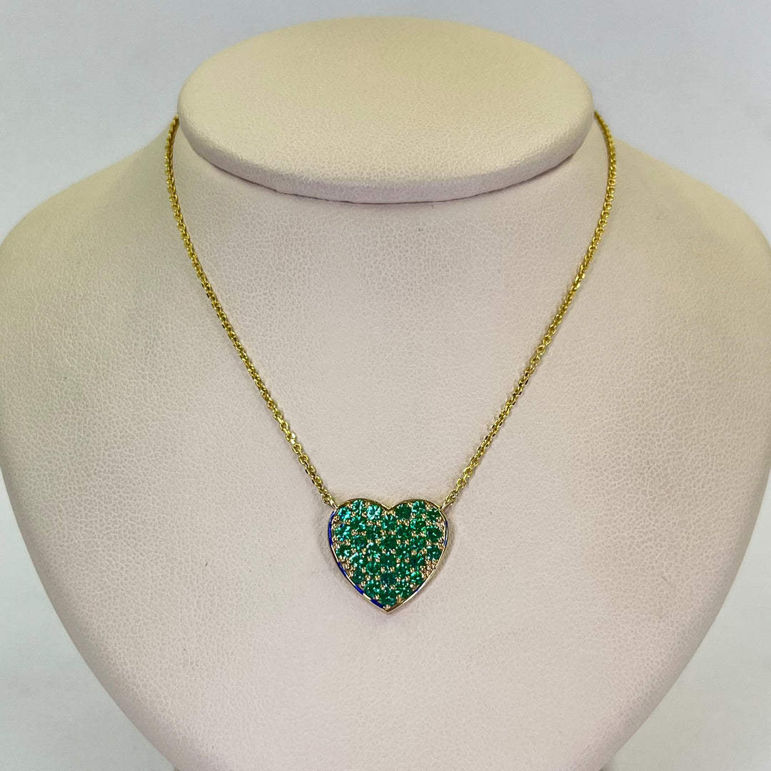 14K Yellow Gold Emerald Heart Necklace