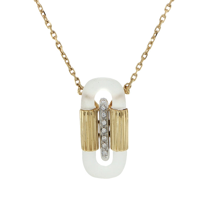 18K Yellow Gold Frosted Quartz & Diamond Necklace