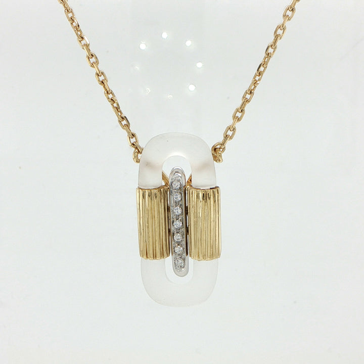 18K Yellow Gold Frosted Quartz & Diamond Necklace