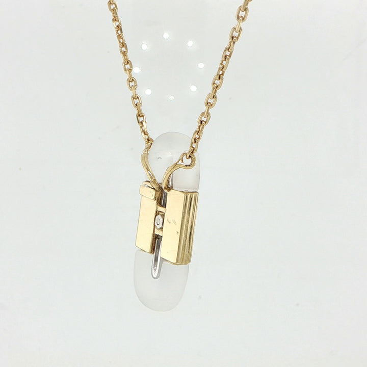 18K Yellow Gold Frosted Quartz & Diamond Necklace