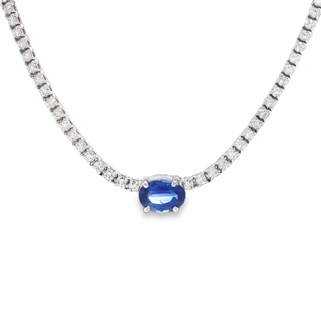 14K White Gold Sapphire & Diamond Tennis Necklace