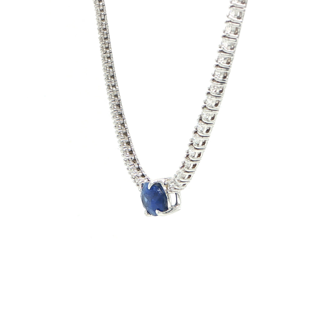14K White Gold Sapphire & Diamond Tennis Necklace